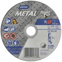 Meule &agrave; tronçonner m&eacute;tallique pour coupe &agrave; angle droit RightCut, 4-1/2" x 0,04", Arbre de 7/8", Type 01/41, Oxyde d'aluminium, 13580 Tr/min NTL Industrial