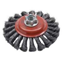 Brosse concave &agrave; fils nou&eacute;s torsad&eacute;s, Dia. 4", Fils 0,02", Arbre 5/8"-11, Acier NTL Industrial