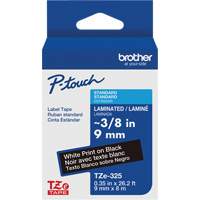 P-touch&reg; Labeling Systems, 9 mm x 314.96" or 8 m, White on Black NTL Industrial