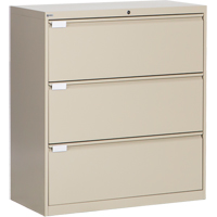 Lateral Filing Cabinet, Steel, 3 Drawers, 36" W x 18" D x 40-1/16" H, Beige OP217 | NTL Industrial
