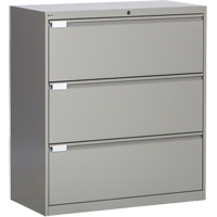 Lateral Filing Cabinet, Steel, 3 Drawers, 36" W x 18" D x 40-1/16" H, Grey OP218 | NTL Industrial