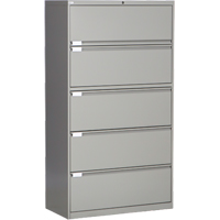 Lateral Filing Cabinet, Steel, 5 Drawers, 36" W x 18" D x 65-1/2" H, Grey OP224 | NTL Industrial
