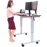 Adjustable Stand-Up Workstations, Stand-Alone Desk, 48-1/2" H x 48" W x 32-1/2" D, Walnut OP282 | NTL Industrial