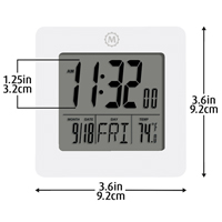 Desktop Clock, Digital, Battery Operated, 3.6" W x 1.5" D x 3.6" H, White NTL Industrial