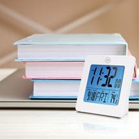 Desktop Clock, Digital, Battery Operated, 3.6" W x 1.5" D x 3.6" H, White NTL Industrial