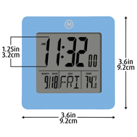 Desktop Clock, Digital, Battery Operated, 3.6" W x 1.5" D x 3.6" H, Blue NTL Industrial