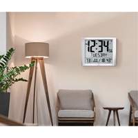 Super Jumbo Self-Setting Wall Clock, Digital, Battery Operated, Silver OR491 | NTL Industrial