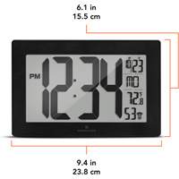 Self-Setting & Self-Adjusting Wall Clock with Stand, Digital, Battery Operated, Black OR493 | NTL Industrial