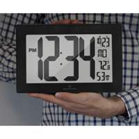 Self-Setting & Self-Adjusting Wall Clock with Stand, Digital, Battery Operated, Black OR493 | NTL Industrial
