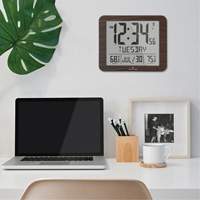 Slim Self-Setting Full Calendar Wall Clock, Digital, Battery Operated, Black OR496 | NTL Industrial