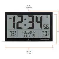 Self-Setting Full Calendar Clock with Extra Large Digits, Digital, Battery Operated, Black OR497 | NTL Industrial