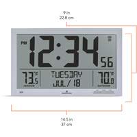 Self-Setting Full Calendar Clock with Extra Large Digits, Digital, Battery Operated, Silver OR499 | NTL Industrial