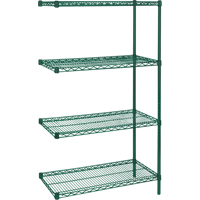 &eacute;tag&egrave;res robustes en treillis m&eacute;tallique au fini &eacute;poxy vert, Ensemble de Ajout, 4 Tablettes, 36" la x 63" h x 18" p NTL Industrial