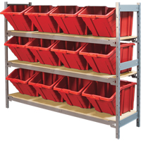 Wide Span Shelving with Jumbo Plastic Bins, Steel, Boltless, 800 lbs. Capacity, 66" W x 60" H x 18" D NTL Industrial