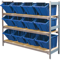 Wide Span Shelving with Jumbo Plastic Bins, Steel, Boltless, 800 lbs. Capacity, 66" W x 60" H x 18" D NTL Industrial