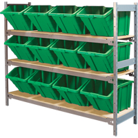 Wide Span Shelving with Jumbo Plastic Bins, Steel, Boltless, 800 lbs. Capacity, 66" W x 60" H x 18" D NTL Industrial