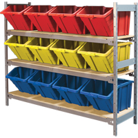 Wide Span Shelving with Jumbo Plastic Bins, Steel, Boltless, 800 lbs. Capacity, 66" W x 60" H x 18" D NTL Industrial