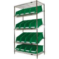 Slanted Wire Shelf with Bins, 5 Tiers, 36" W x 63" H x 18" D NTL Industrial