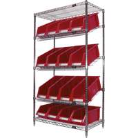 Slanted Wire Shelf with Bins, 5 Tiers, 36" W x 63" H x 18" D NTL Industrial