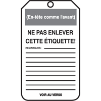 &eacute;tiquettes de verrouillage, Papier cartonn&eacute;, 3-1/8" la x 5-7/8" h, Français NTL Industrial