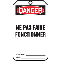 &eacute;tiquettes de verrouillage, Papier cartonn&eacute;, 3-1/8" la x 5-7/8" h, Français NTL Industrial