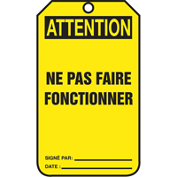 &eacute;tiquettes de verrouillage, Papier cartonn&eacute;, 3-1/8" la x 5-7/8" h, Français NTL Industrial