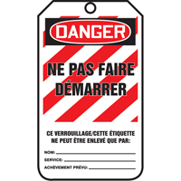 &eacute;tiquettes de verrouillage, Papier cartonn&eacute;, 3-1/8" la x 5-7/8" h, Français NTL Industrial