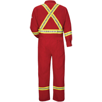 Flame-Resistant Deluxe Coveralls with Reflective Trim, Size 38, Red, 5.6 cal/cm² NTL Industrial