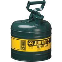 Safety Cans, Type I, Steel, 2 US gal., Green, FM Approved/UL/ULC Listed SEB084 | NTL Industrial