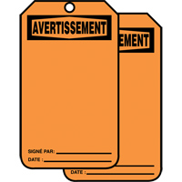 &eacute;tiquettes de s&eacute;curit&eacute; en français - &eacute;tiquettes avec ent&ecirc;ge vierge, Papier cartonn&eacute;, 3-1/8" la x 5-7/8" h, Français NTL Industrial