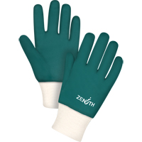 Double Dipped Green Gloves, 10" L, PVC, Cotton Jersey Inner Lining, 70-mil NTL Industrial