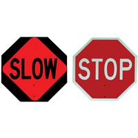 Double-Sided "Stop/Slow" Traffic Control Sign, 18" x 18", Plastic, English with Pictogram SEI475 | NTL Industrial