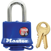Cadenas r&eacute;sistant aux intemp&eacute;ries, Bleu, Cl&eacute;s diff&eacute;rentes, Acier lamin&eacute;, Largeur de 1-9/16" NTL Industrial