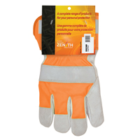 Gants d'ajusteur haute visibilit&eacute; de premi&egrave;re qualit&eacute;, Grand, Paume en Cuir de vache refendu, Doublure en Coton NTL Industrial