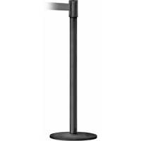 Slimline TensaBarrier&reg; Barrier Post, Steel, 38" H, Black Tape, 7.5' Tape Length NTL Industrial