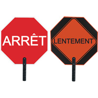 Double-Sided "Arrêt/Lentement" Traffic Control Sign, 18" x 18", Aluminum, French with Pictogram SFU870 | NTL Industrial