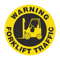 "Warning Forklift Traffic" Floor Sign, Adhesive, English with Pictogram SFU878 | NTL Industrial