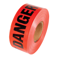 Reinforced Grade Barricade Tape, English, 3" W x 500' L, 5 mils, Black on Red NTL Industrial