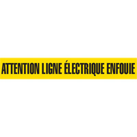 "Attention Ligne Électrique Enfouie" Barricade Tape, French, 3" W x 1000' L, Black on Yellow SGQ360 | NTL Industrial