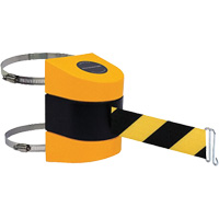 Tensabarrier<sup>®</sup> Barrier Post Mount with Belt, Plastic, Clamp Mount, 24', Black and Yellow Tape SGV454 | NTL Industrial