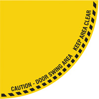 "Caution" Quarter Circle Swing Door Floor Sign, Adhesive, English with Pictogram SGY043 | NTL Industrial