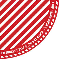 "Emergency Exit" Quarter Circle Swing Door Floor Sign, Adhesive, English with Pictogram SGY044 | NTL Industrial