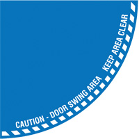 "Caution" Quarter Circle Swing Door Floor Sign, Adhesive, English with Pictogram SGY045 | NTL Industrial