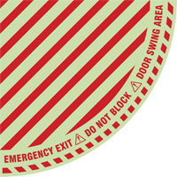 "Emergency Exit" Quarter Circle Swing Door Floor Sign, Adhesive, English with Pictogram SGY047 | NTL Industrial