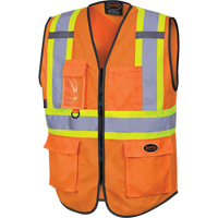 6958 Zipper Front Safety Vest, High Visibility Orange, Small, Polyester NTL Industrial