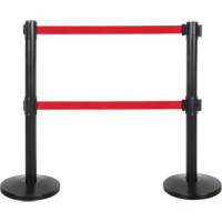 Dual Belt Crowd Control Barrier, Steel, 35" H, Red Tape, 7' Tape Length SHA661 | NTL Industrial