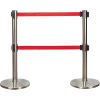 Dual Belt Crowd Control Barrier, Steel, 35" H, Red Tape, 7' Tape Length SHA665 | NTL Industrial
