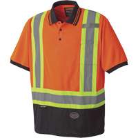 6986 Bird's-Eye Safety Polo Shirt, Polyester, Small, High Visibility Orange NTL Industrial