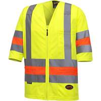 6019 Short-Sleeved Quebec Traffic Control Shirt, Polyester, X-Small, High Visibility Lime-Yellow NTL Industrial