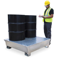 Ultra-Spill Pallet en acier, 4 barils, Capacit&eacute; de d&eacute;versement 68 gal. US, 49,1" x 47,1" x 10,9" NTL Industrial